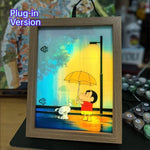 veilleuse led cadre lumineux shin chan illustration parapluie bois naturel noir contemporain clips