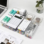 boîtes rangement transparentes modernes salle bain empilables plastique maquillage organisation calculatrice marqueurs