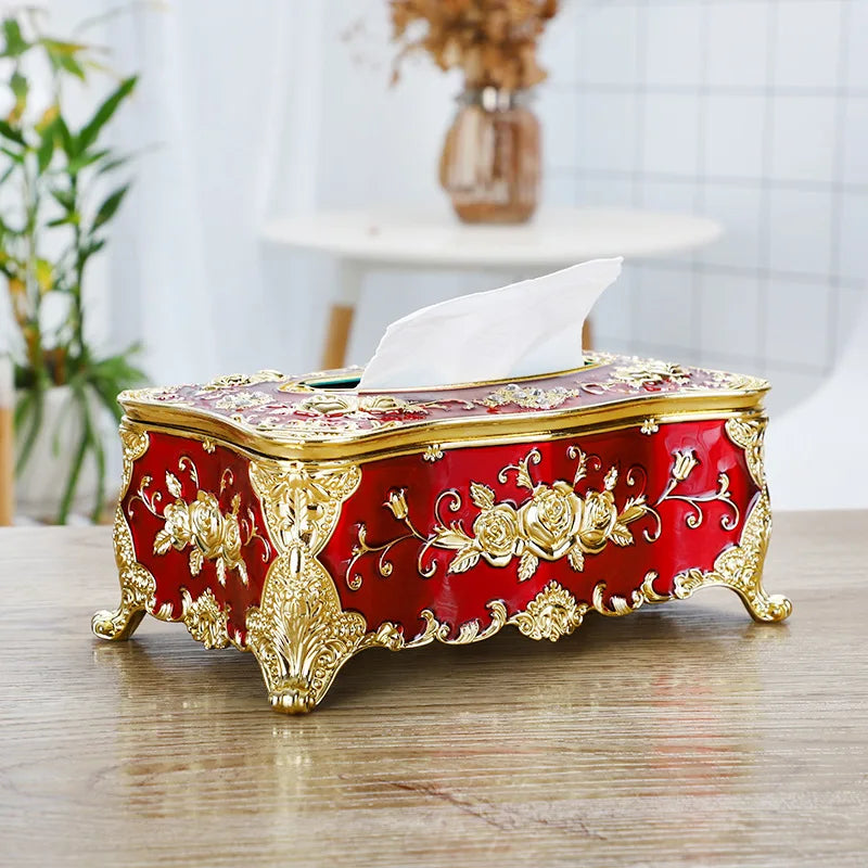 boîte mouchoirs ornemental blanc doré classique baroque tissu amovible moderne maison