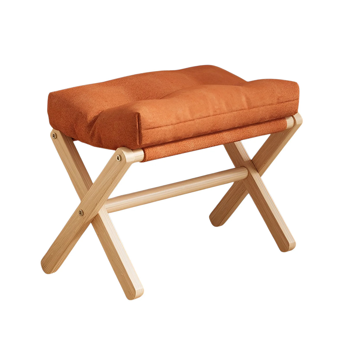 tabouret pliable bois naturel coussin amovible moderne minimaliste tissu uni couleur beige orange