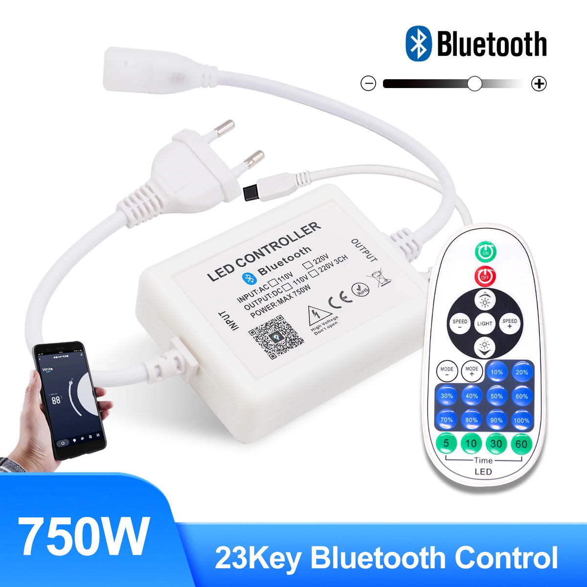 contrôleur led bluetooth wifi 750w 23touches télécommande ir moderne blanc