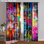rideau moderne graffiti multicolore polyester 29.53x65.35in 41.34x90.55in decoration fete famille abstraite