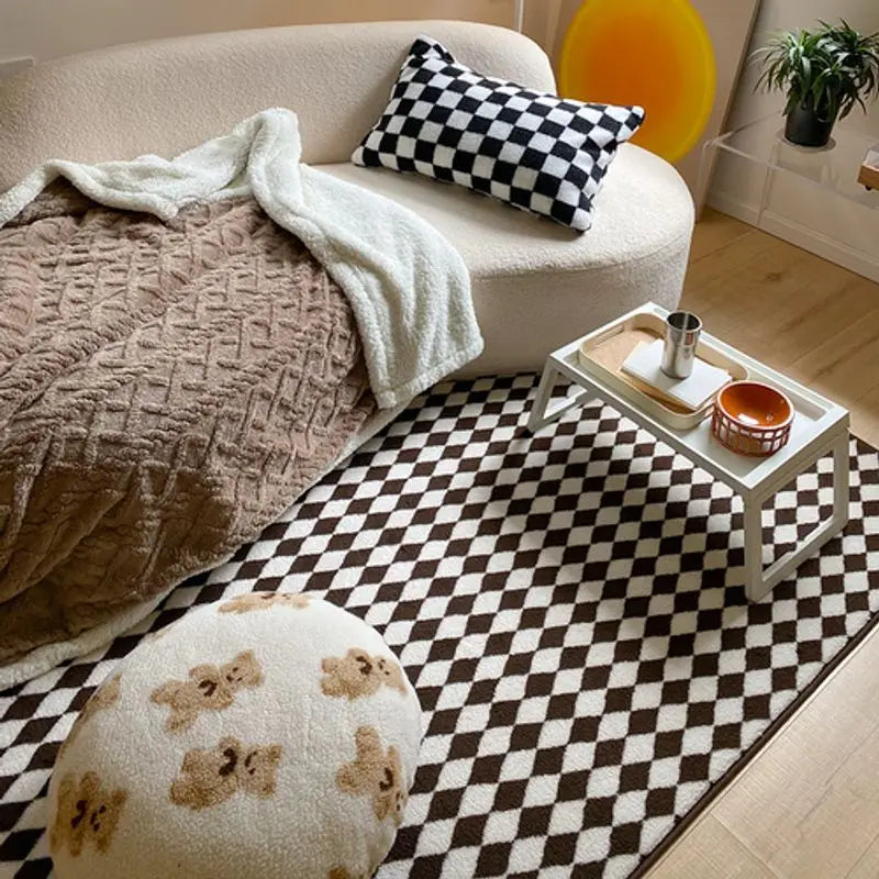 tapis feutré polyester imperméable carreaux géométriques noir blanc extérieur intérieur