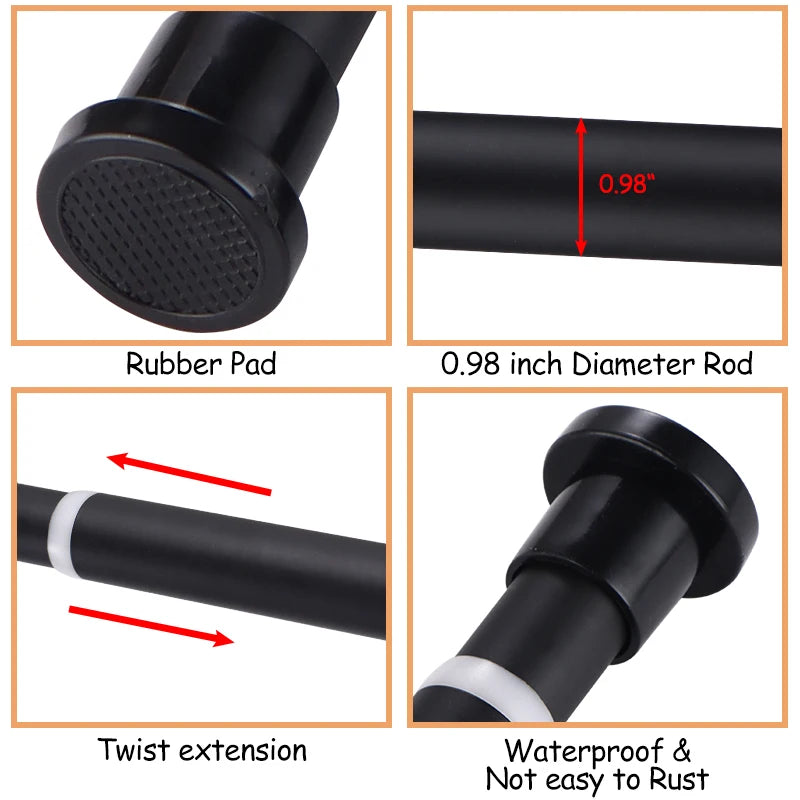 tige tension noire acier inoxydable moderne respectueuse environnement sans perçage salle bain placard fenêtre