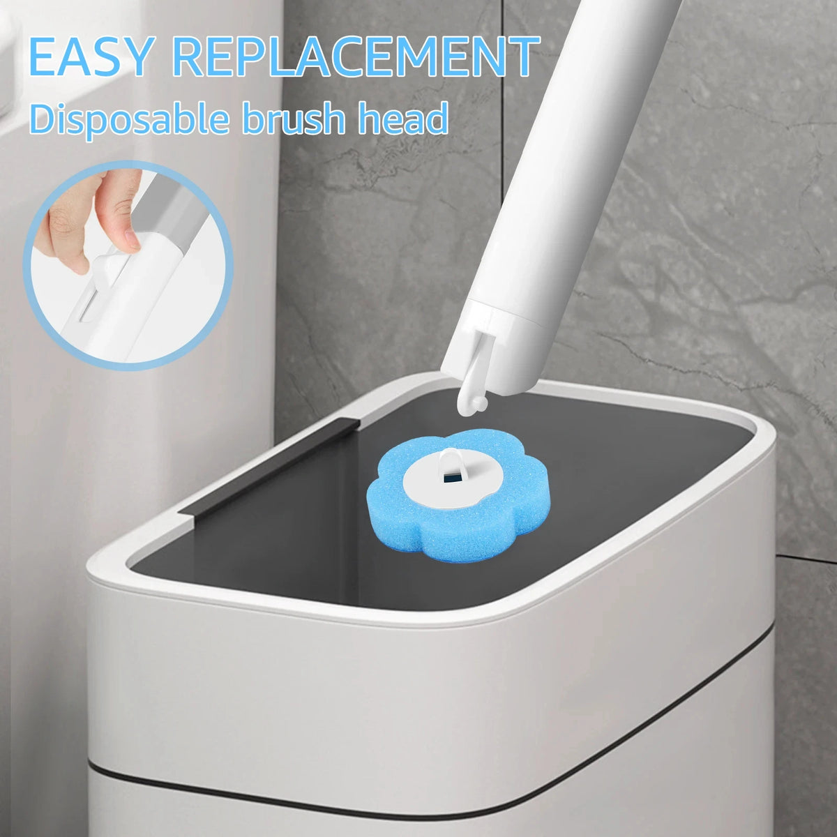 brosse toilette jetable bleue texture granulée moderne adhésif tête remplaçable salle bains