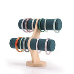 présentoir bijoux bois velours noir blanc orange gris rose vert moderne bracelets tubes
