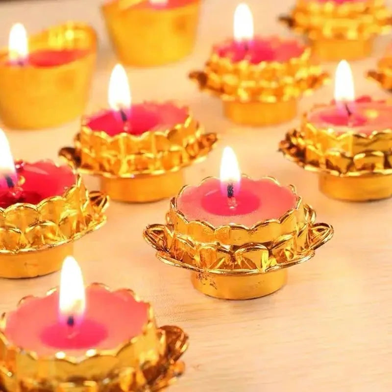 bougies décoratives fleurs lotus rouge doré artisanal traditionnel 28 pièces opaques table événements