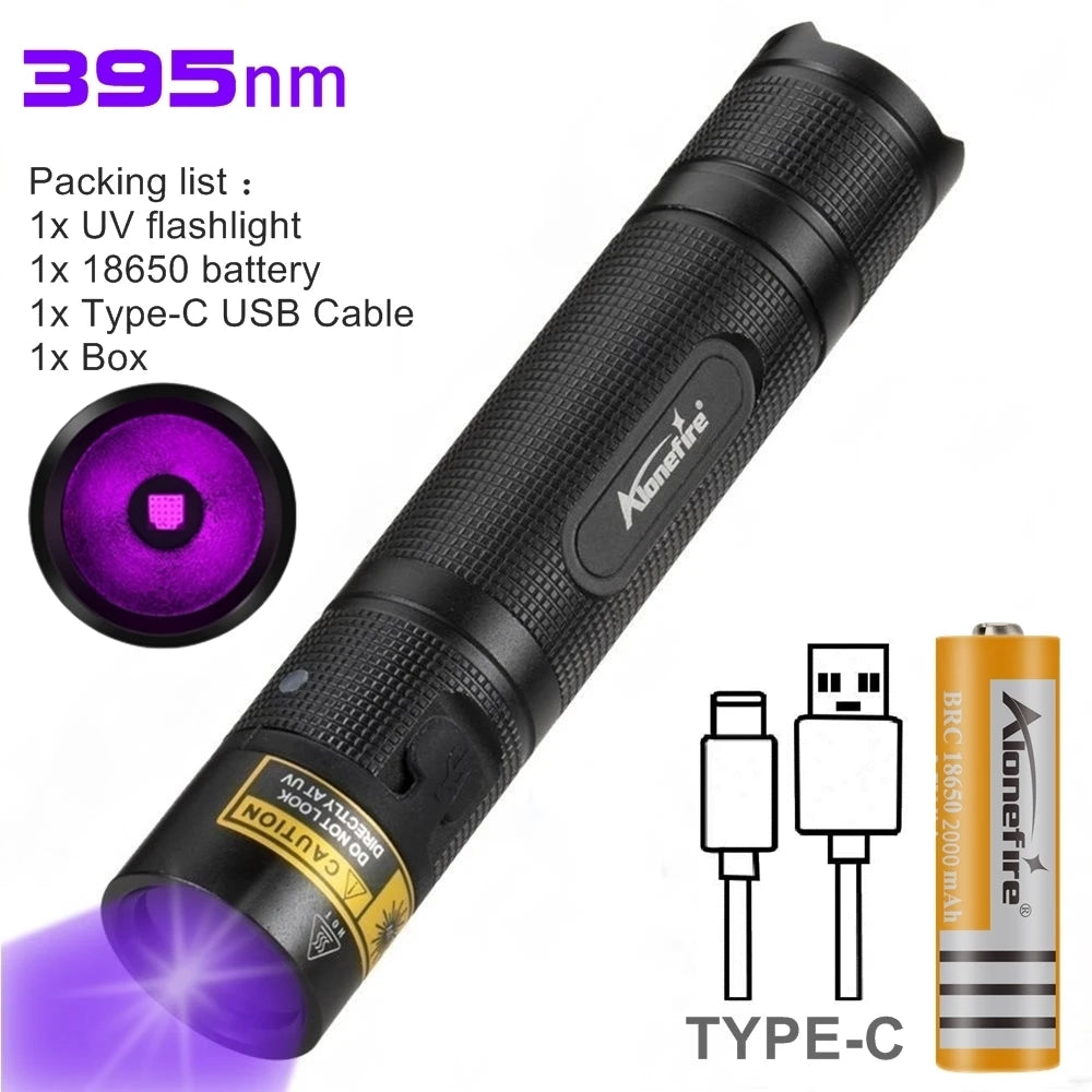 lampe torche uv 10w rechargeable lumière noire 365 405nm détecteur animaux billets minéraux led