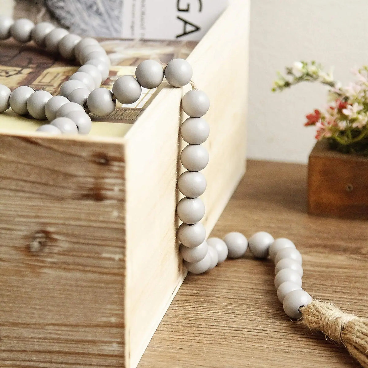 bracelet boho chic rondes tassel corde naturelle gris clair marron foncé