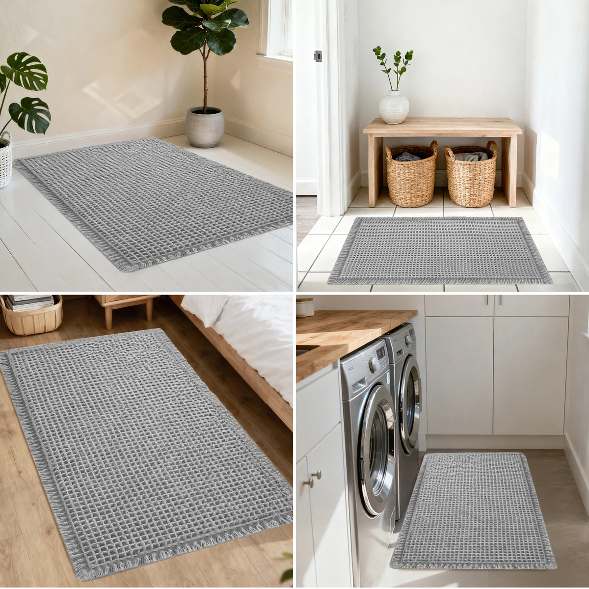 tapis sol coton gris clair maille relief moderne antidérapant absorbant doux salon salle bain