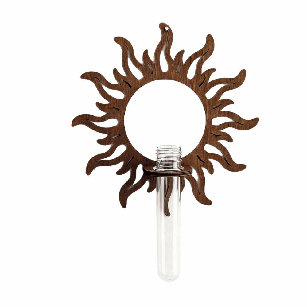 panier fleurs bois décoratif support mur transparent tubes verre arches soleil pieuvre bohème rustic