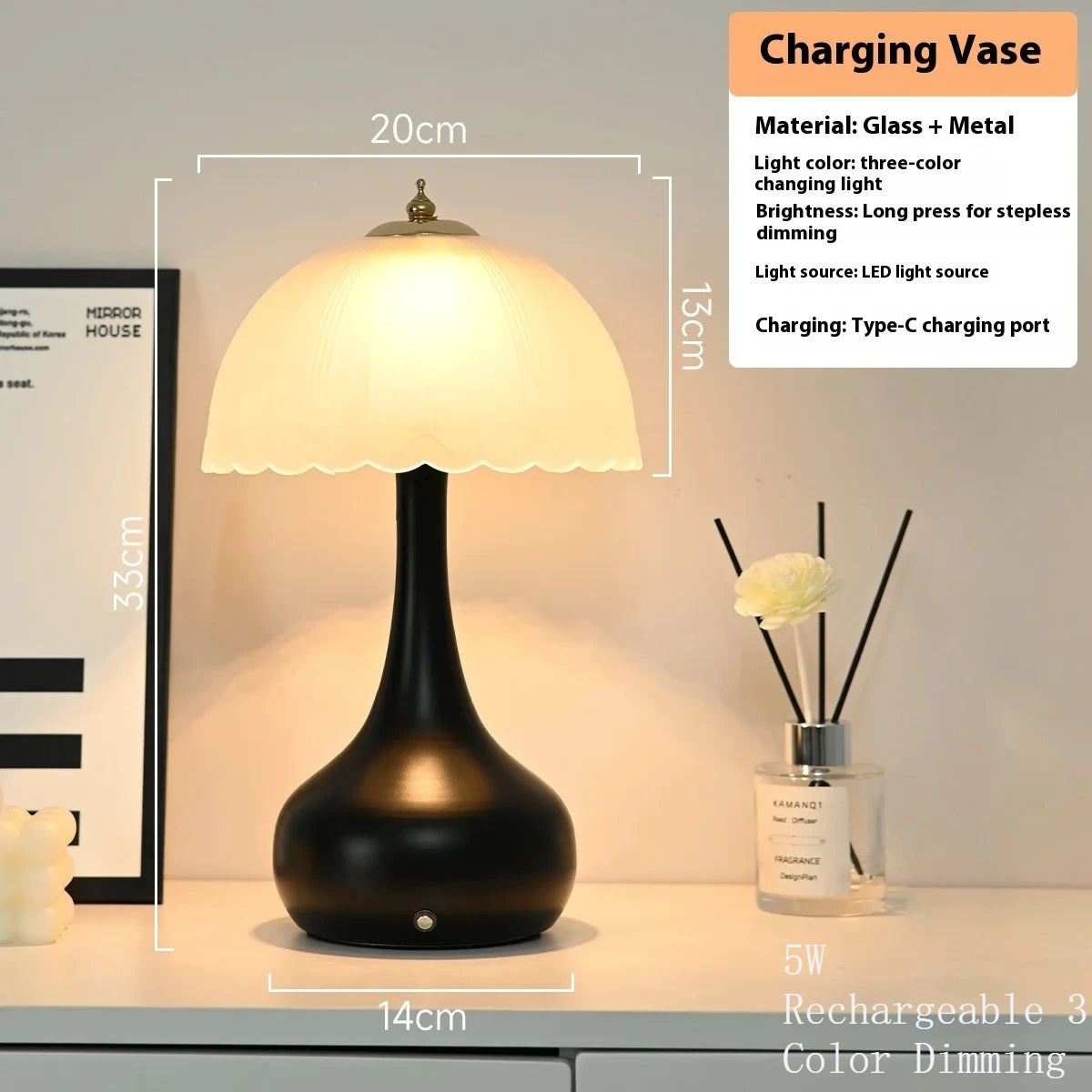 lampe table moderne verre métal rechargeable abat jour opaque minimaliste led blanc crème doré