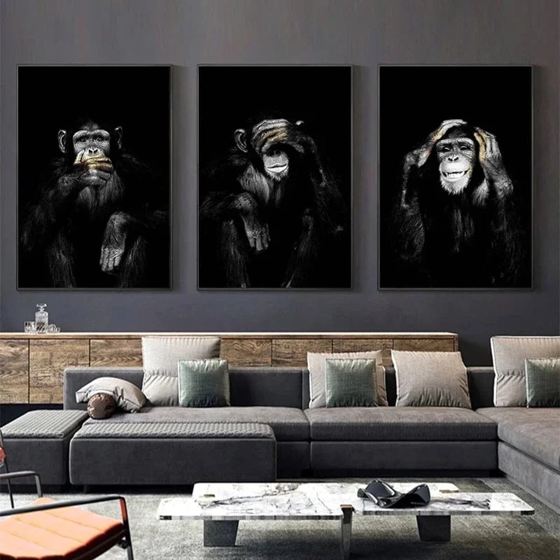 toile d'art moderne chimpanzé noir gris 60x80cm 50x70cm abstraite sans cadre chambre salon decoration