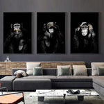 toile d'art moderne chimpanzé noir gris 60x80cm 50x70cm abstraite sans cadre chambre salon decoration