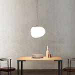 luminaire suspension moderne blanc verre opacité ronde câble fixation éclairage chambre salon étude