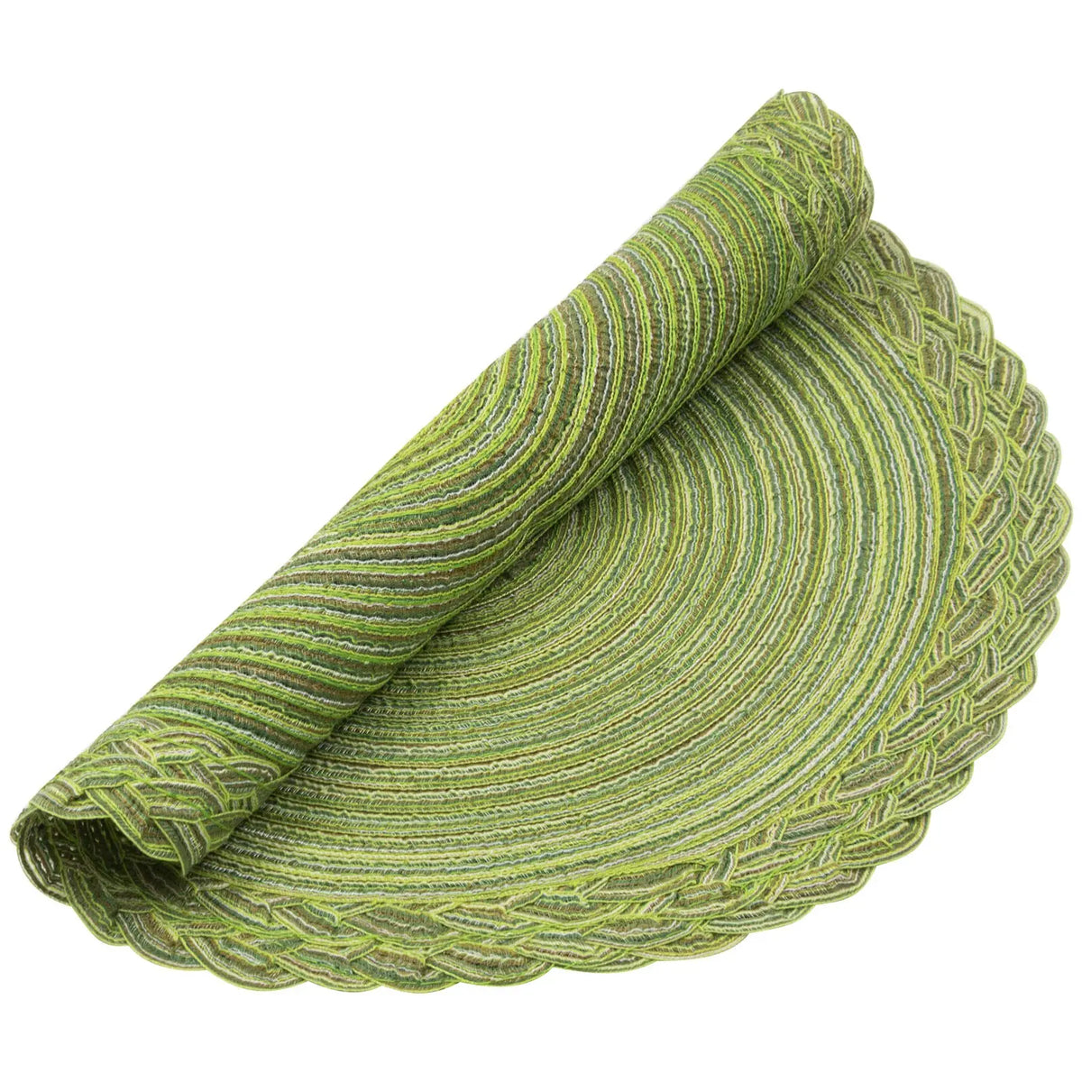 serviettes table rondes modernes vert clair tissées fils transparents respectueux environnement decoration table assises