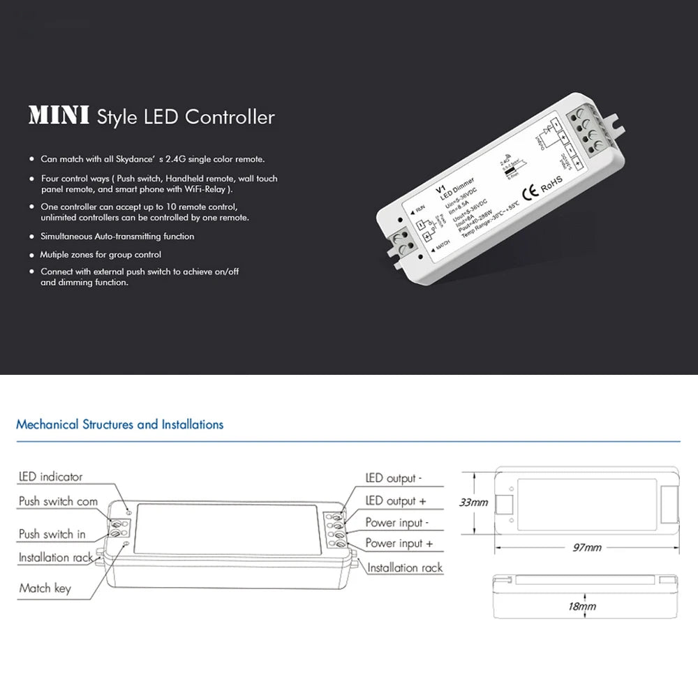 contrôleur led sans fil zones gradateur tactile noir blanc modernes 24v 36v