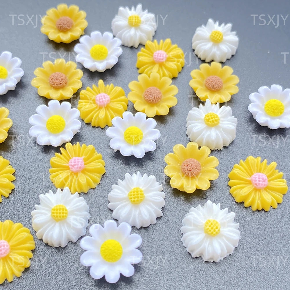 fleurs artificielles tournesol chrysanthème scrapbook nail art mariage decoration blanc jaune rose
