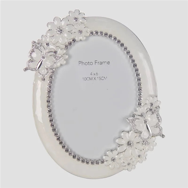 cadre photo résine blanc fleurs taches brunes strass classique 4x6 pouces adhésif