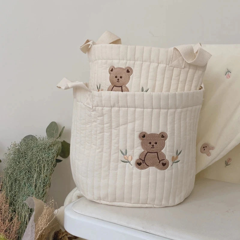 panier rangement coton brodé animaux mignons poignées amovibles sac maternité jouets nouveau né