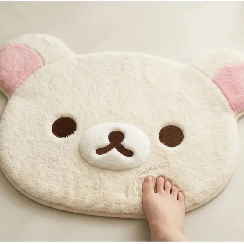tapis doux nounours mignon beige rose chambre adulte enfant lavable flocage décoration intérieure