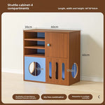 rangement moderne meuble bas multi compartiments minimaliste bois marron foncé bleuclair opaque