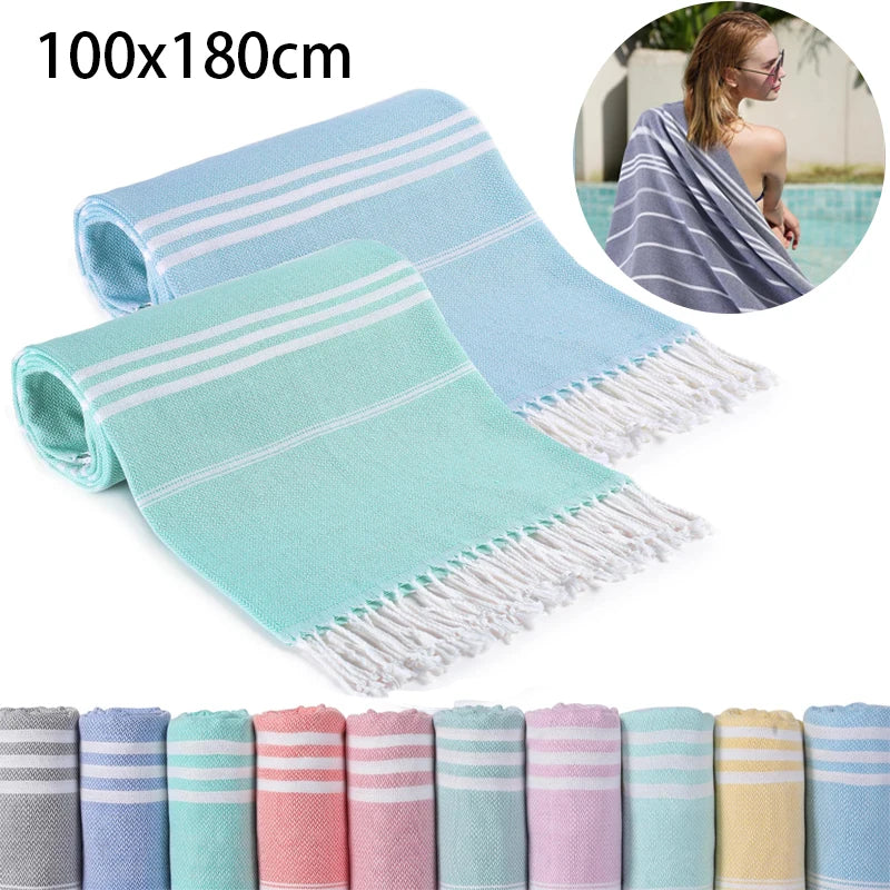 serviette plage coton rayée bleu clair rose vert moderne rapide absorption machine