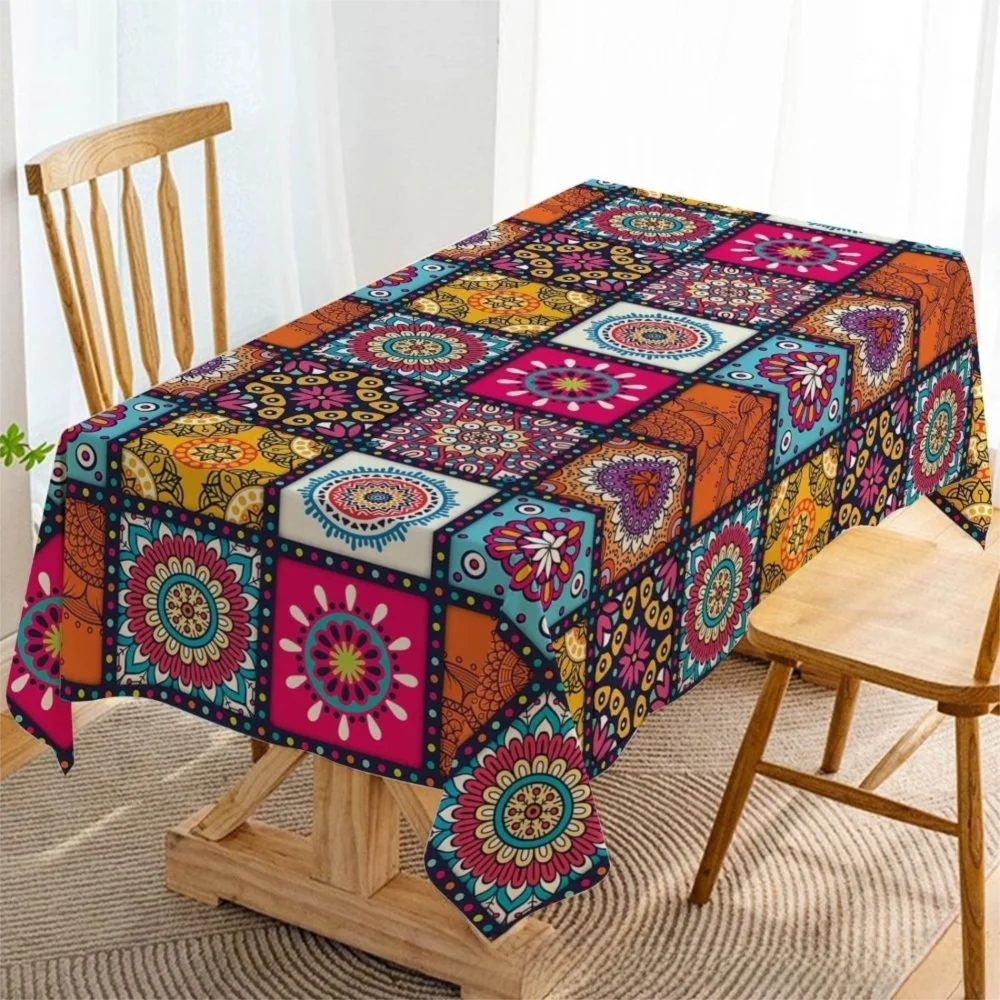 nappe boho chic multicolore patchwork motifs floraux géométriques table manger decoration maison fêtes années