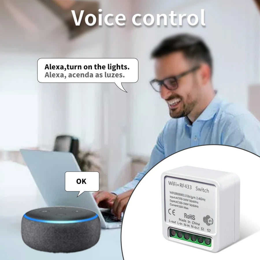 interrupteur mural sans fil blanc smart wifi rf 433mhz moderne minimaliste