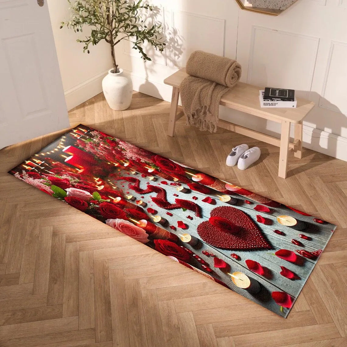 tapis fleurs roses classique romantique salon chambre extérieur salle bain