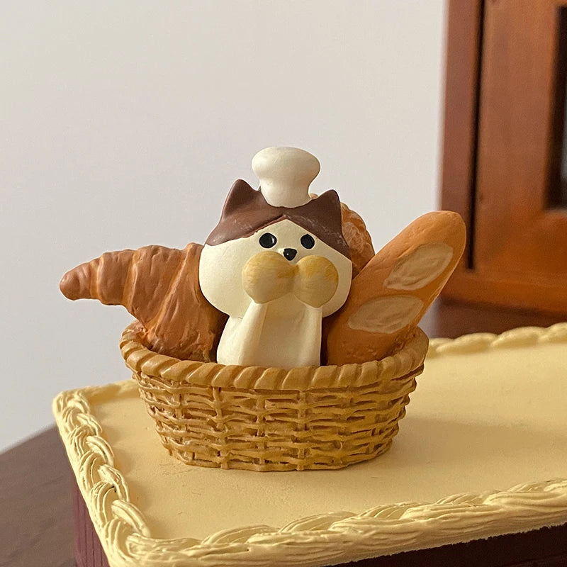 figurine animale kawaii résine blanc marron noir rose gris chapeau ruban bakery open chocolate
