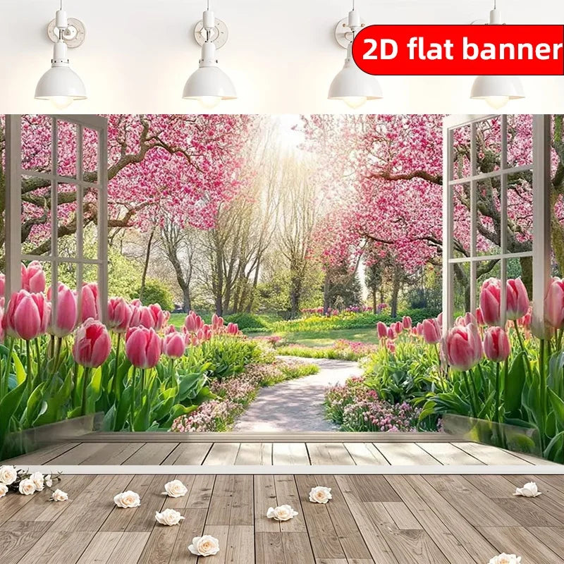 bannière décorative printemps tulipes cerisiers fleurs naturelle suspension mariage anniversaire