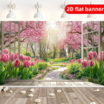 bannière décorative printemps tulipes cerisiers fleurs naturelle suspension mariage anniversaire