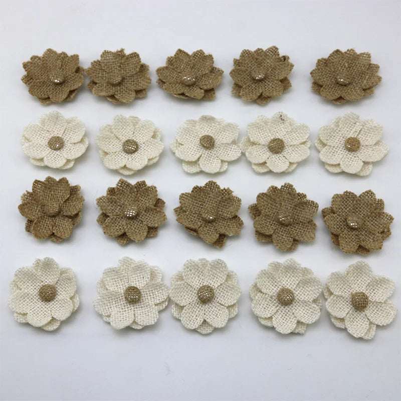 fleurs décoratives rustiques relief beige clair coton polyester artisanal opacité 5cmx5cm