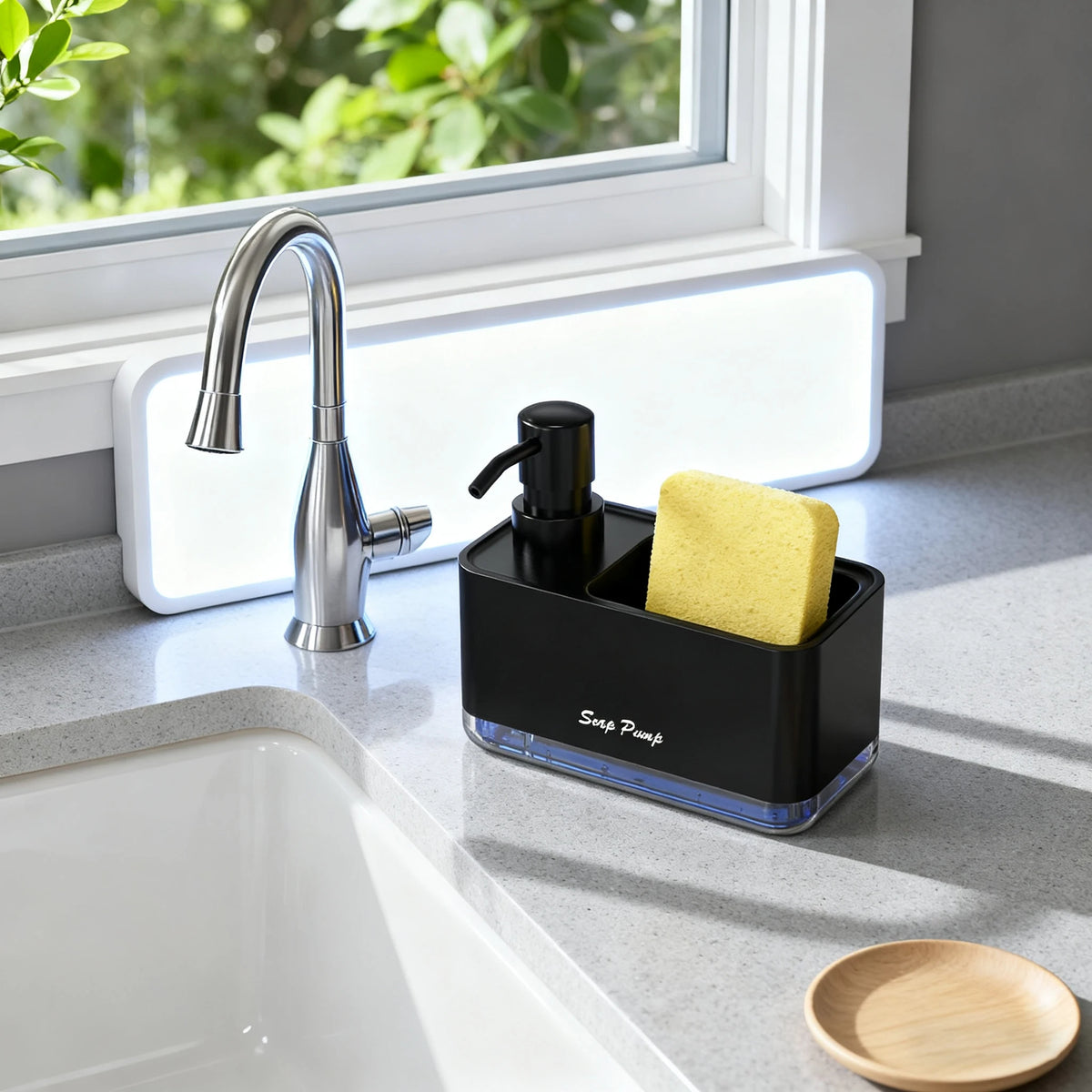 distributeur savon liquide porte éponge moderne noir adhésif cuisine pompes éponges minimaliste