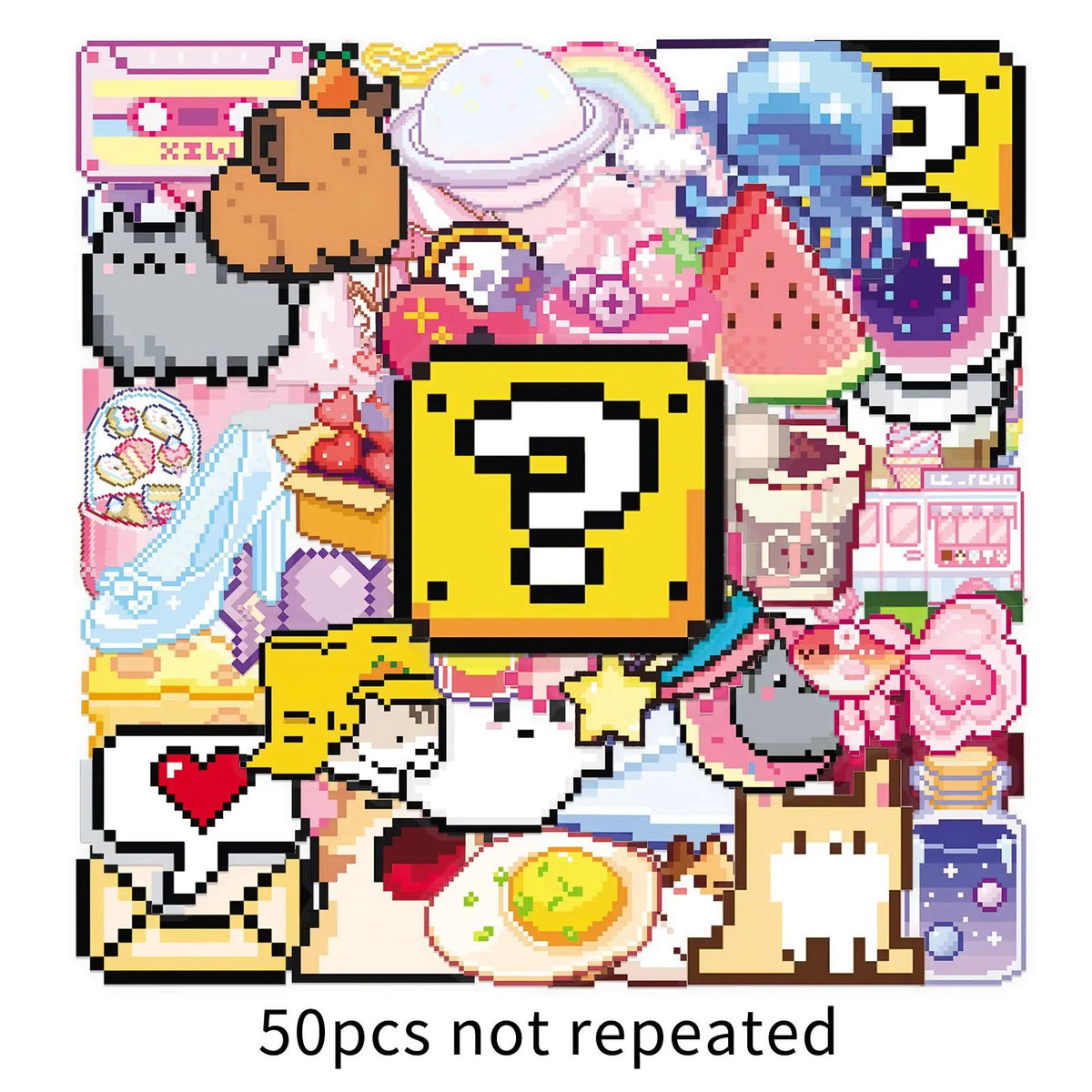 sticker pixel art kawaii multicolore animaux motifs mignons scrapbooking diy journal coque téléphone