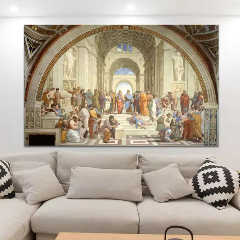 toile d'art renaissance personnages classique historique architecture antique mur blanc beige