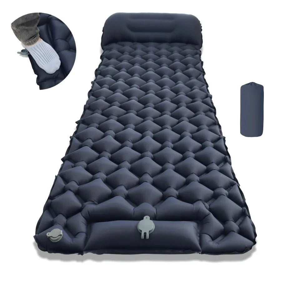 matelas gonflable camping pliant pompe main sac rangement oreiller randonnée
