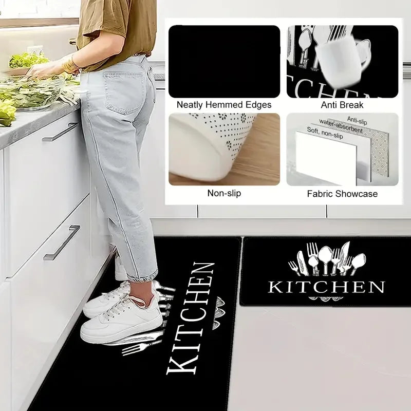 tapis cuisine moderne noir blanc couverts kitchen salle bain salon polyester feutre vinyle rectangle