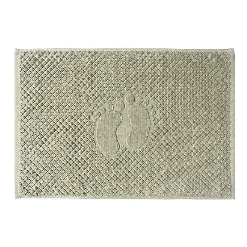 tapis bain coton absorbant motif pieds moderne vert clair gris bleu clair