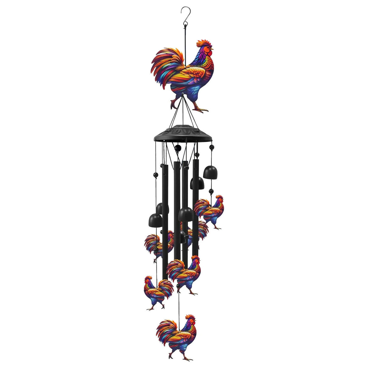 mobile vent oiseaux cloches multicolore noir extérieur jardin patio artisanal