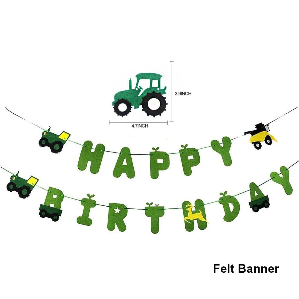 guirlande anniversaire tracteur vert jaune motif ferme lettres happy birthday décoration fête enfant agricole