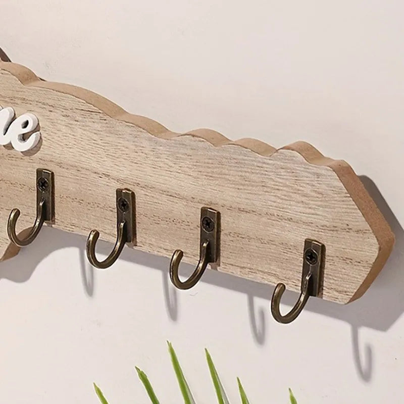 porte clés mural bois naturel cœur feuilles ruban moderne fixations