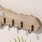 porte clés mural bois naturel cœur feuilles ruban moderne fixations