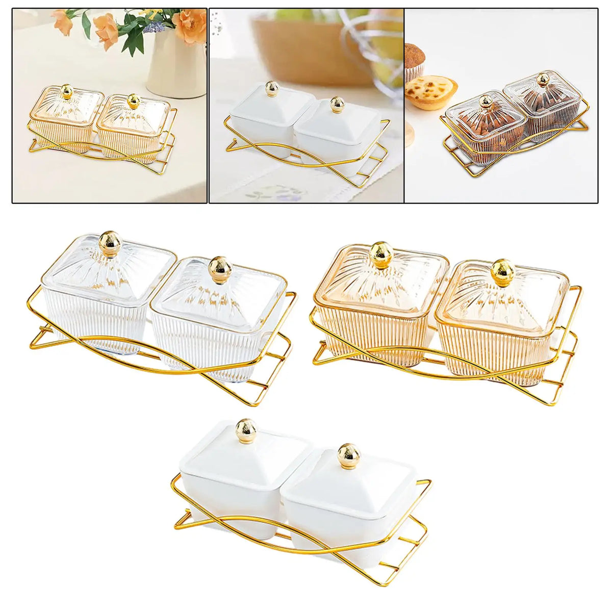 assortiment récipients transparents couverts moderne élégants bol plateau service cuisine