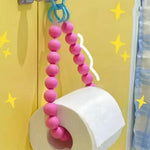 support rouleau papier toilette moderne rondes rose bleu clair blanc 46cm anneaux métalliques salle