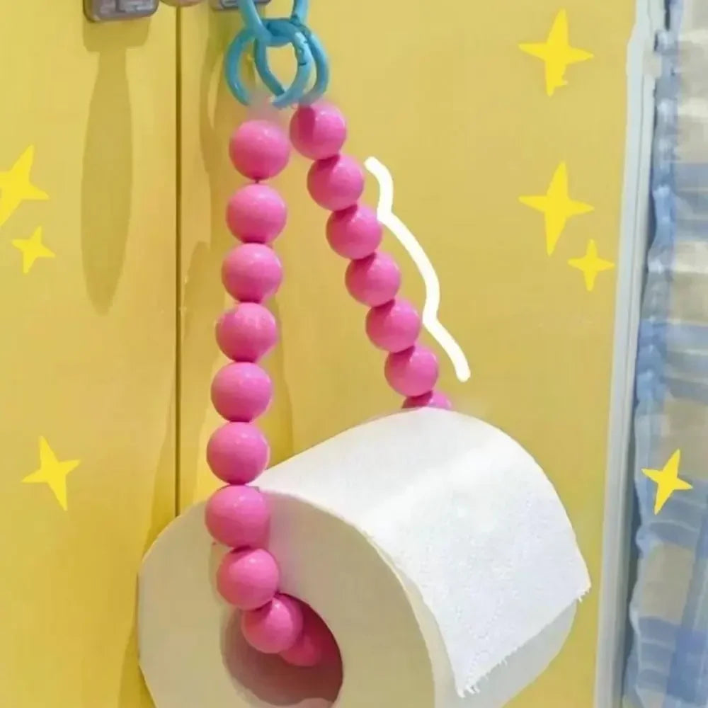 support rouleau papier toilette moderne rondes rose bleu clair blanc 46cm anneaux métalliques salle