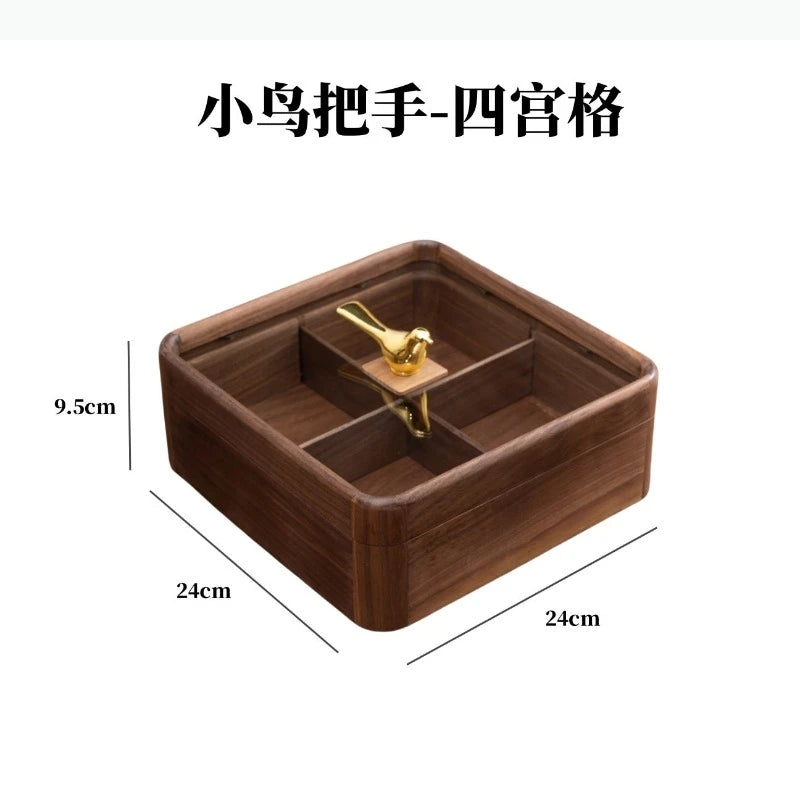 boîte compartiments bois marron noix réutilisable moderne transparent poignée dorée minimaliste