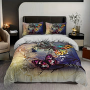 housse couette taies d'oreiller papillons motifs fleurs moderne ensemble literie