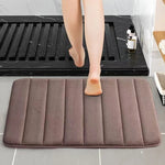 tapis bain coton bleu marine gris clair marron moderne doux absorption eau 60x40cm